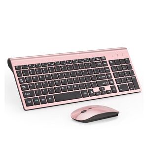 Pink Ultra-Slim Wireless Keyboard and Mouse Set with Cover (batteries included).